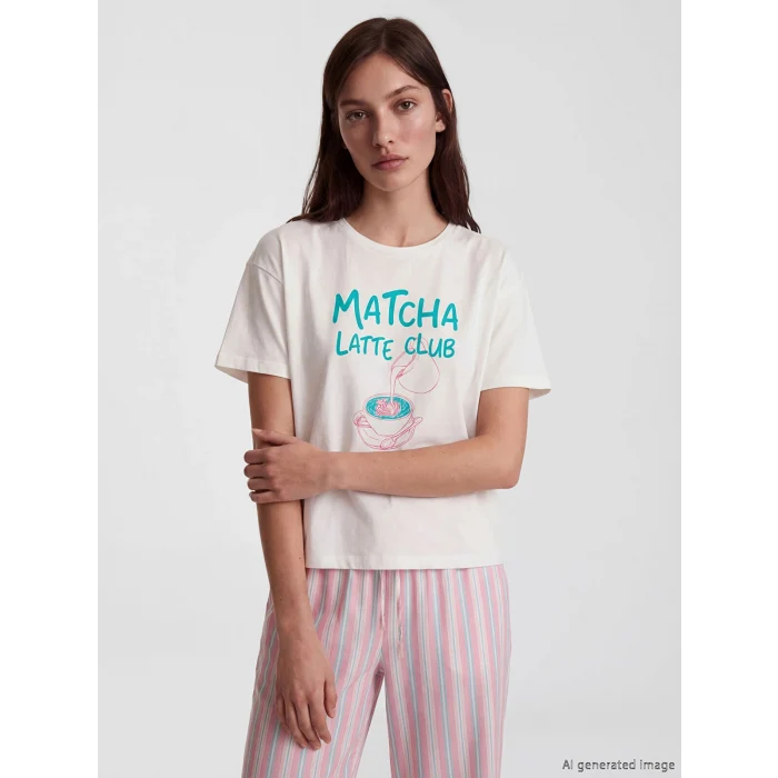 LCW DREAM Karışık Bisiklet Yaka Baskılı Kadın Pijama Takım