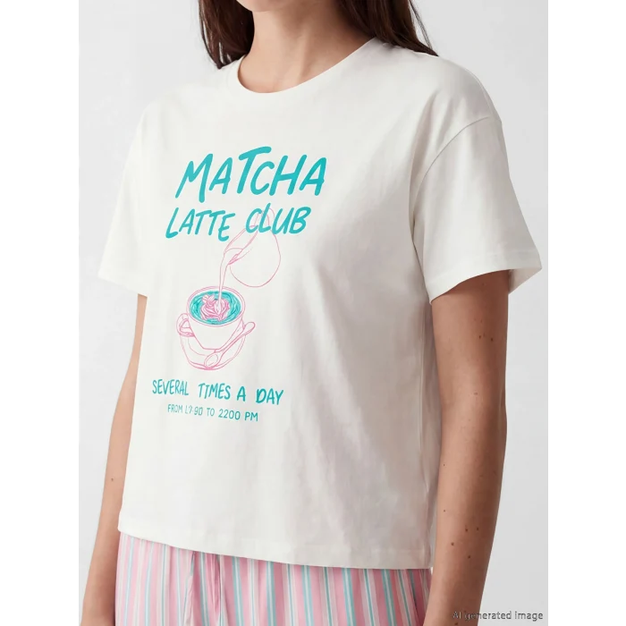 LCW DREAM Karışık Bisiklet Yaka Baskılı Kadın Pijama Takım