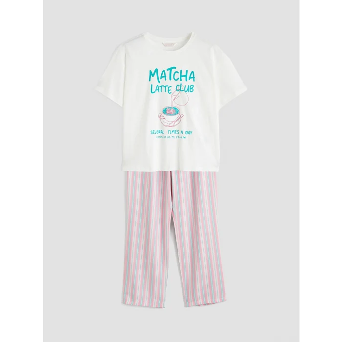 LCW DREAM Karışık Bisiklet Yaka Baskılı Kadın Pijama Takım
