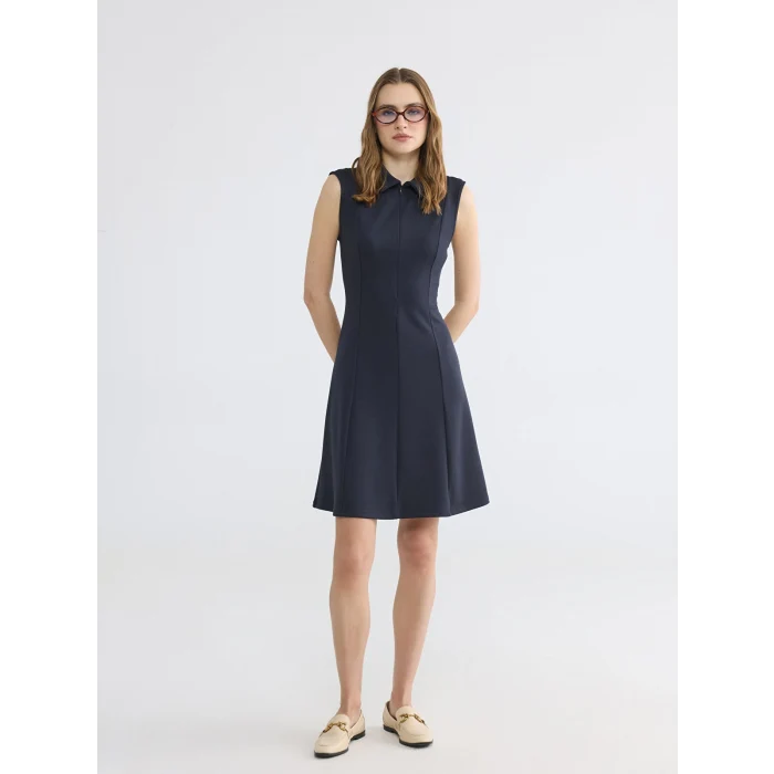 LCWAIKIKI Classic Lacivert Polo Yaka Soft Touch Elbise