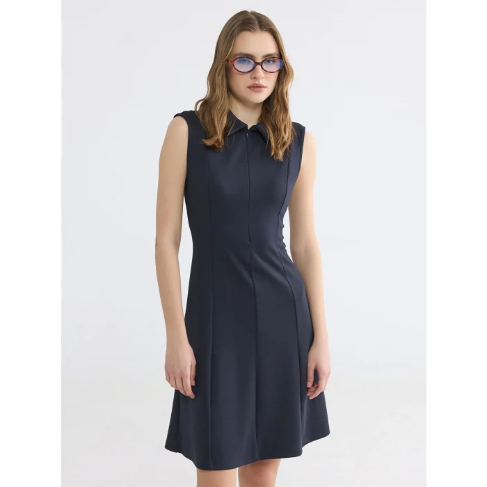 LCWAIKIKI Classic Lacivert Polo Yaka Soft Touch Elbise