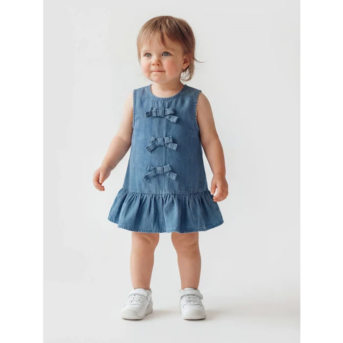 LCW baby Mavi Fiyonklu Kız Bebek Jean Elbise