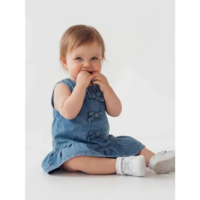 LCW baby Mavi Fiyonklu Kız Bebek Jean Elbise