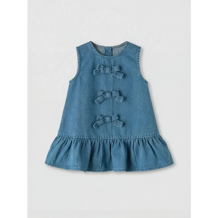 LCW baby Mavi Fiyonklu Kız Bebek Jean Elbise