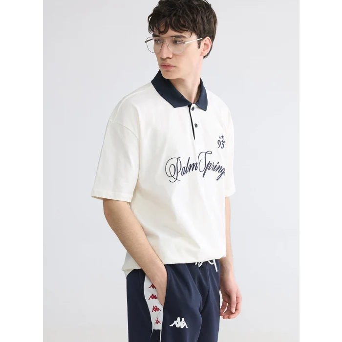 XSIDE Ekru Polo Yaka Nakışlı Erkek Tişört