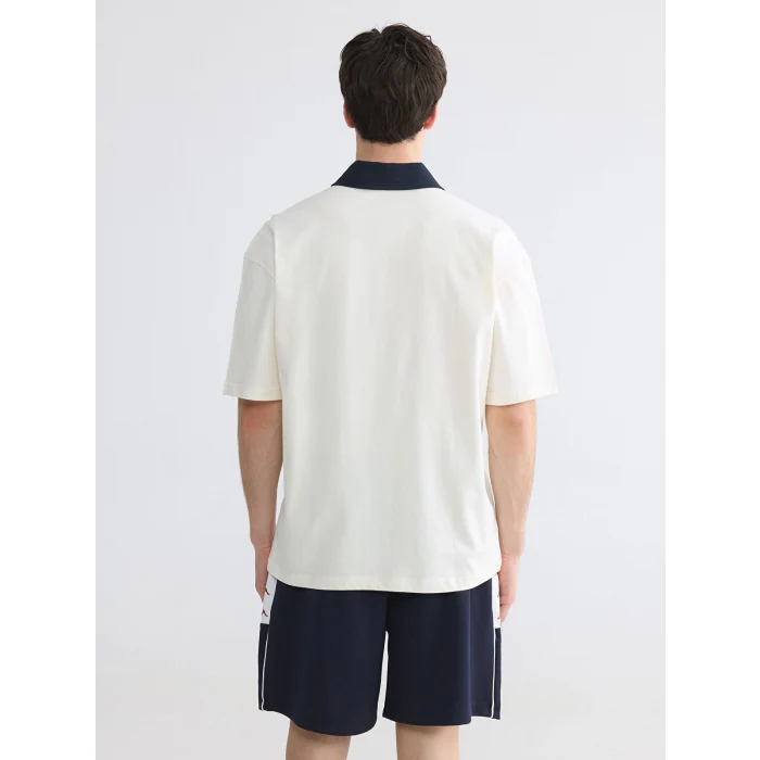 XSIDE Ekru Polo Yaka Nakışlı Erkek Tişört