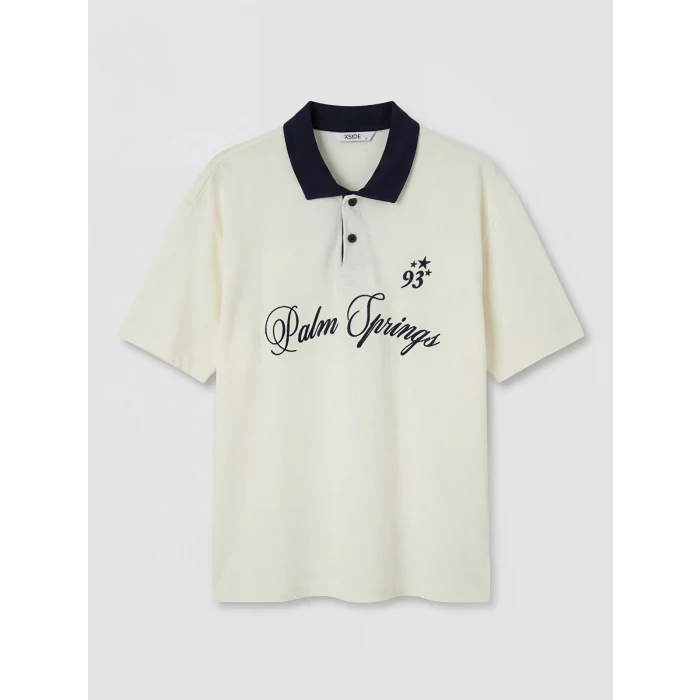 XSIDE Ekru Polo Yaka Nakışlı Erkek Tişört