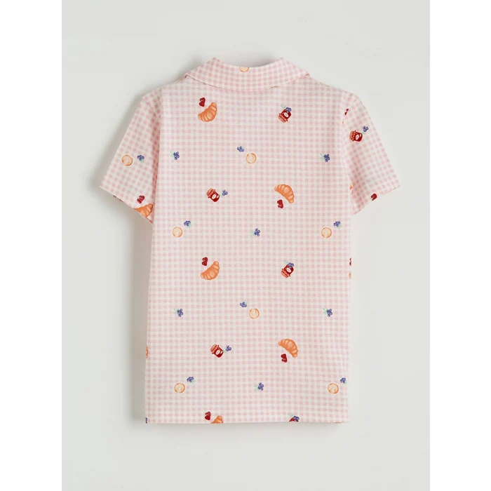 LCW Kids Ekru Gömlek Yaka Desenli Kız Çocuk Şortlu Pijama Takımı