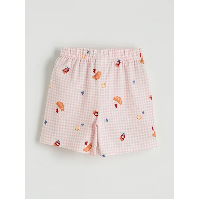 LCW Kids Ekru Gömlek Yaka Desenli Kız Çocuk Şortlu Pijama Takımı