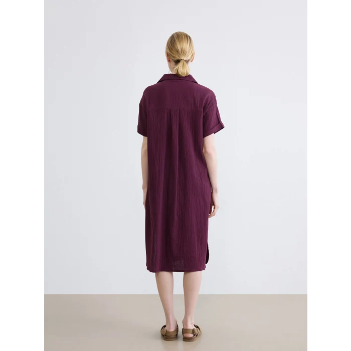 LCW EVERYDAY Mürdüm Gömlek Yaka Dokulu Oversize Müslin Elbise