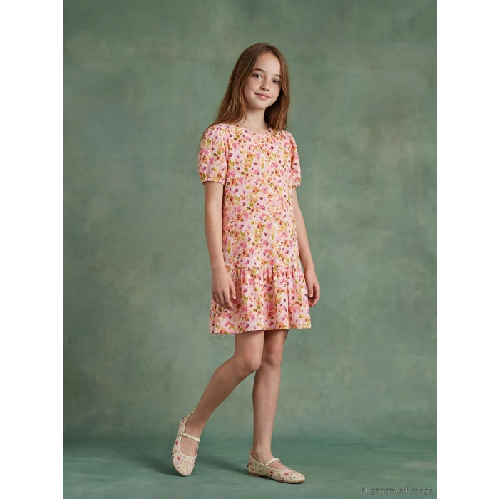 LCW Kids Pembe Çiçekli Kız Çocuk Elbise