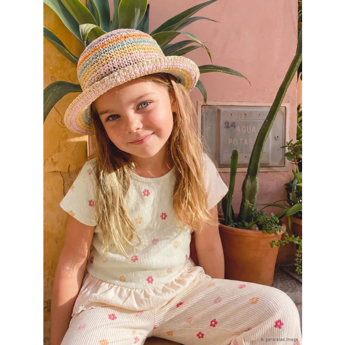 LCW Kids Ekru Çiçekli Kız Çocuk Tişört ve Pantolon