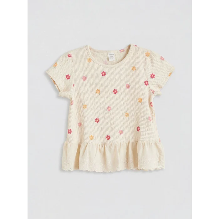LCW Kids Ekru Çiçekli Kız Çocuk Tişört ve Pantolon