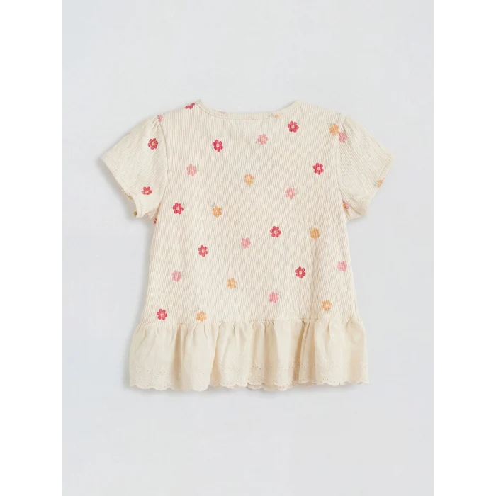 LCW Kids Ekru Çiçekli Kız Çocuk Tişört ve Pantolon