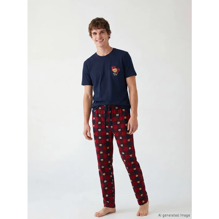 LC WAIKIKI Lacivert Standart Kalıp Ayı Teddy Baskılı Erkek Pijama Takım