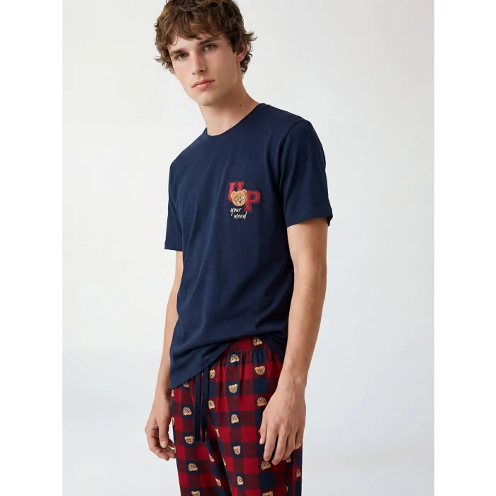 LC WAIKIKI Lacivert Standart Kalıp Ayı Teddy Baskılı Erkek Pijama Takım