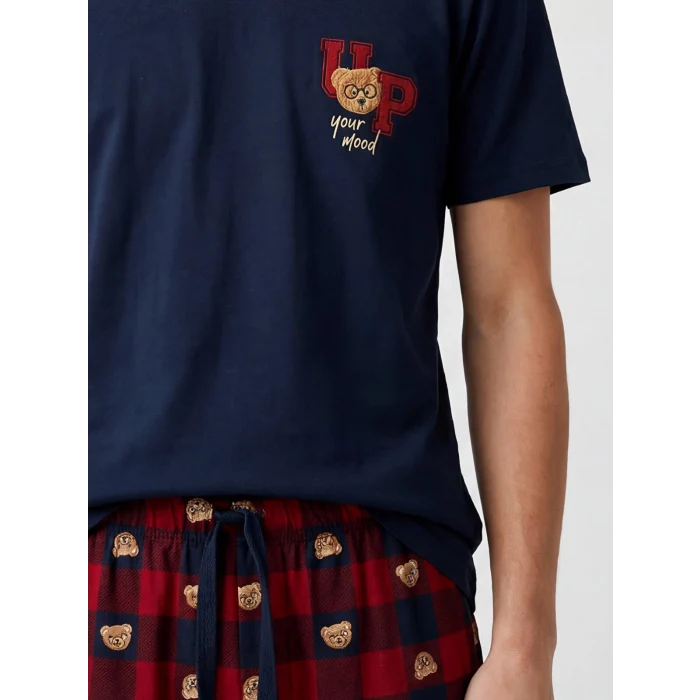LC WAIKIKI Lacivert Standart Kalıp Ayı Teddy Baskılı Erkek Pijama Takım