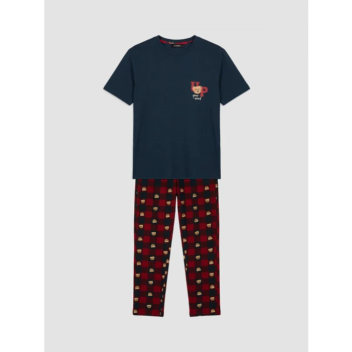 LC WAIKIKI Lacivert Standart Kalıp Ayı Teddy Baskılı Erkek Pijama Takım