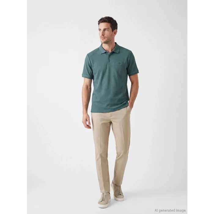 LCWAIKIKI Classic Mavi Polo Yaka Dokulu Erkek Tişört
