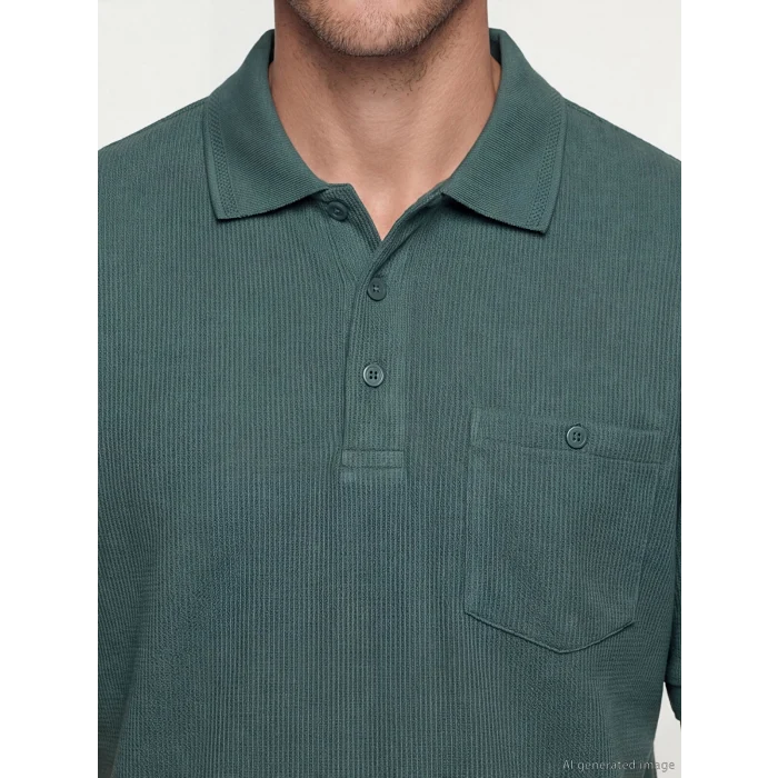LCWAIKIKI Classic Mavi Polo Yaka Dokulu Erkek Tişört