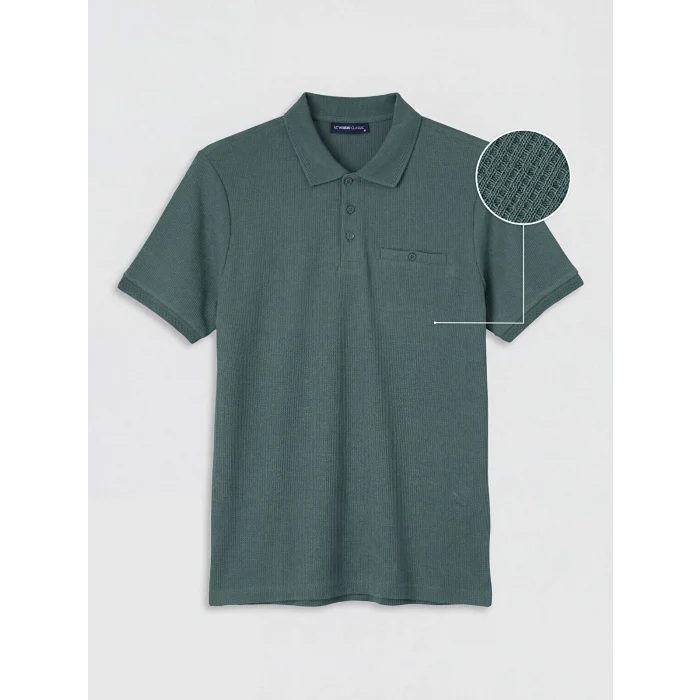 LCWAIKIKI Classic Mavi Polo Yaka Dokulu Erkek Tişört