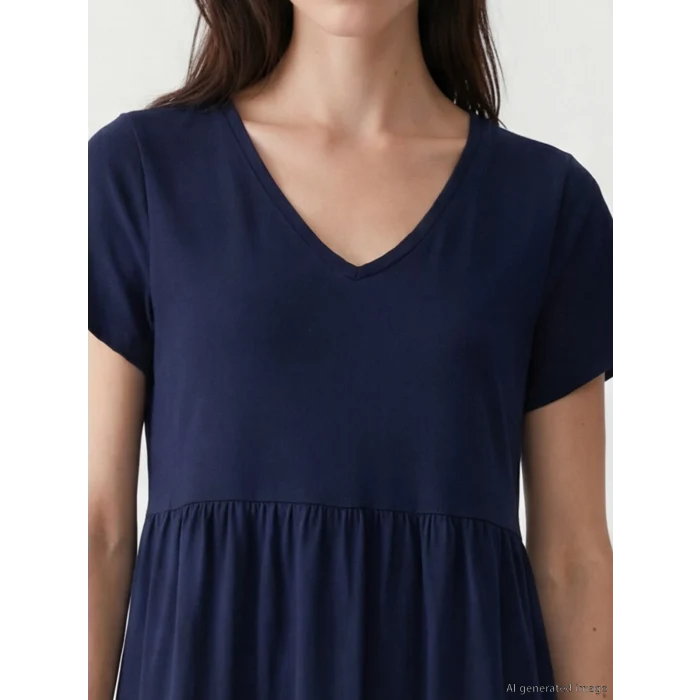 LCW Comfort Lacivert V Yaka Katkat Elbise