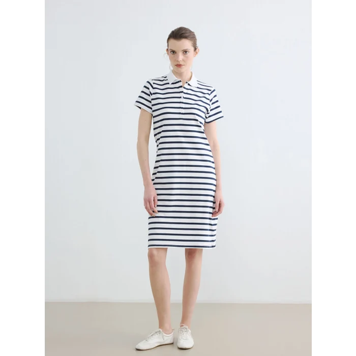 LCWAIKIKI Classic Lacivert Polo Yaka Çizgili Pike Mini Elbise