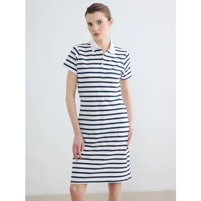LCWAIKIKI Classic Lacivert Polo Yaka Çizgili Pike Mini Elbise