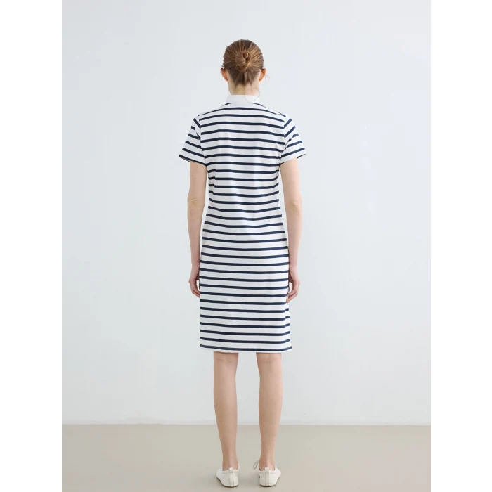 LCWAIKIKI Classic Lacivert Polo Yaka Çizgili Pike Mini Elbise