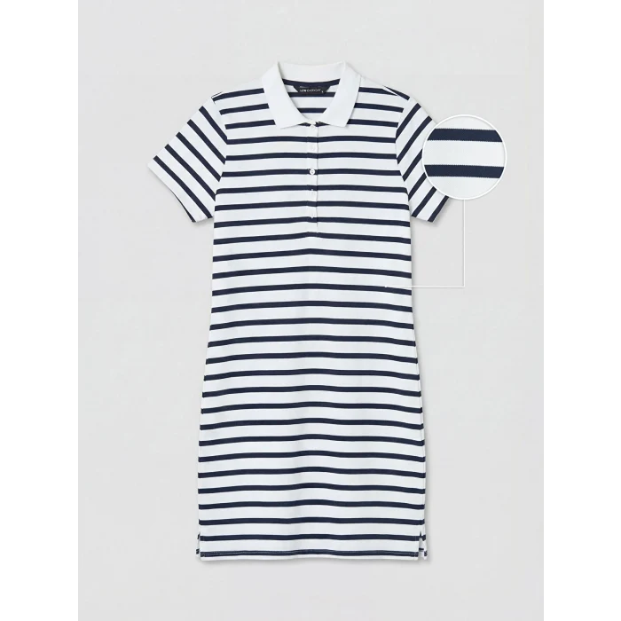 LCWAIKIKI Classic Lacivert Polo Yaka Çizgili Pike Mini Elbise