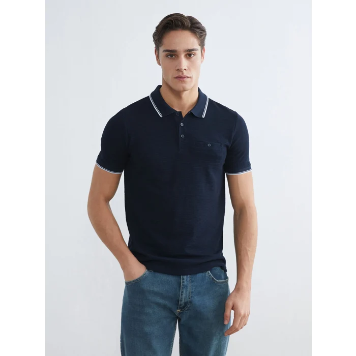 LCWAIKIKI Classic Lacivert Polo Yaka Erkek Dokulu Tişört