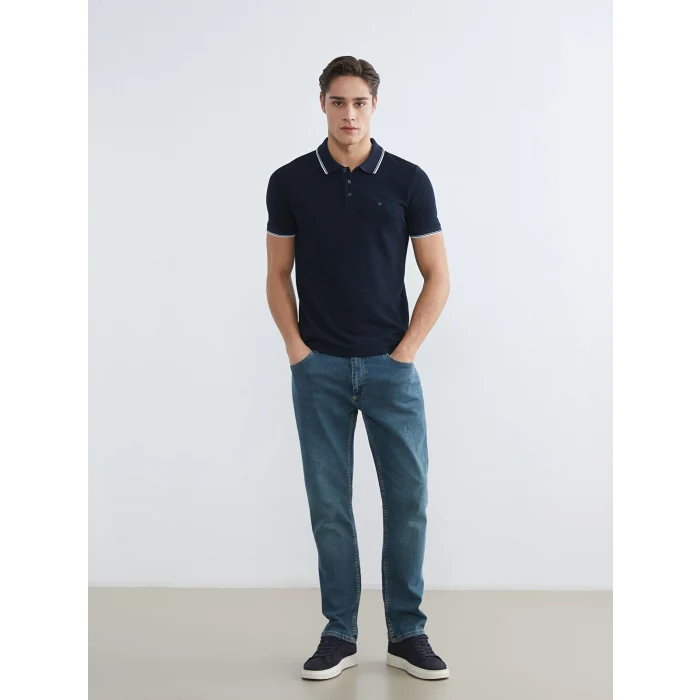 LCWAIKIKI Classic Lacivert Polo Yaka Erkek Dokulu Tişört