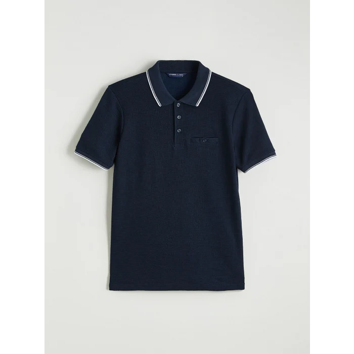 LCWAIKIKI Classic Lacivert Polo Yaka Erkek Dokulu Tişört