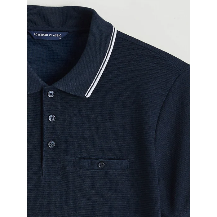 LCWAIKIKI Classic Lacivert Polo Yaka Erkek Dokulu Tişört
