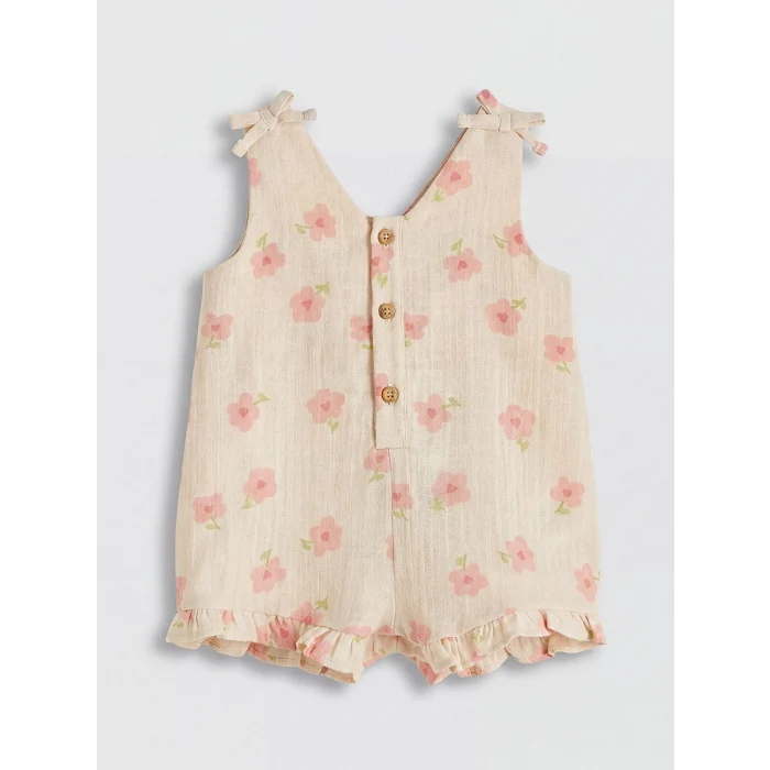 LCW baby Bej Çiçekli Kız Bebek Müslin Tulum