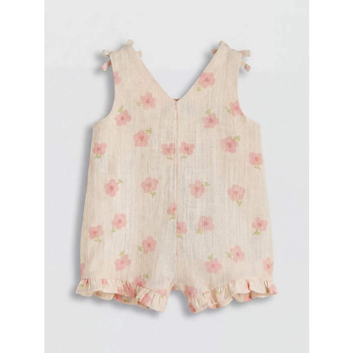 LCW baby Bej Çiçekli Kız Bebek Müslin Tulum