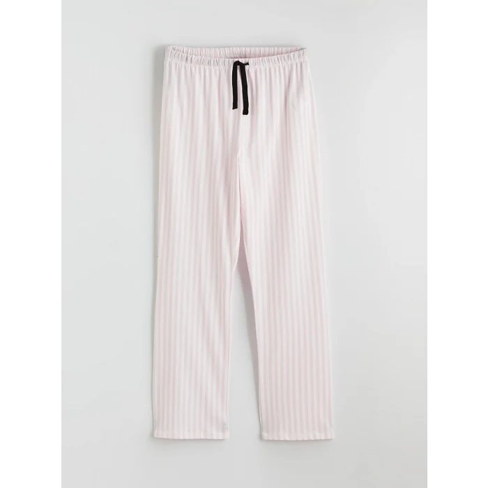 LCW DREAM Ekru Gömlek Yaka Çizgili Kadın Pijama Takım