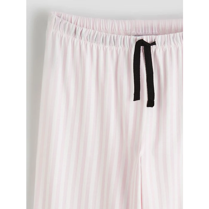 LCW DREAM Ekru Gömlek Yaka Çizgili Kadın Pijama Takım