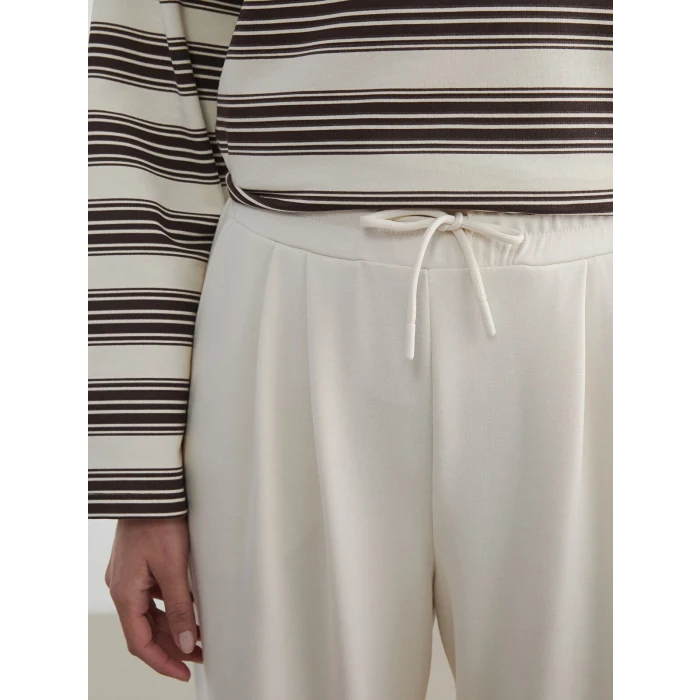 LCW Modest Bej Beli Lastikli Soft Touch Kadın Eşofman Altı