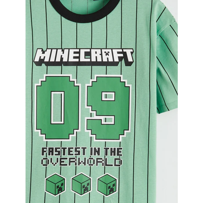 LCW Kids Yeşil Bisiklet Yaka Minecraft Baskılı Erkek Çocuk Tişört