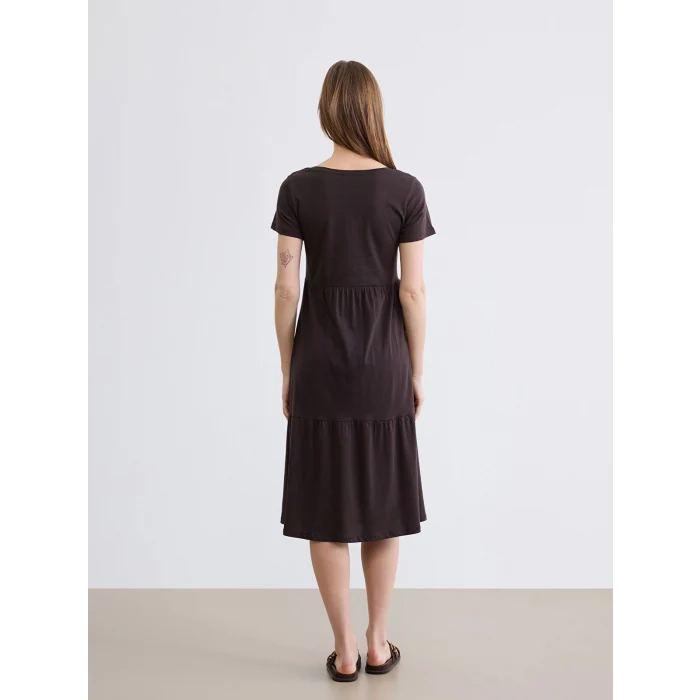 LCW Comfort Kahverengi V Yaka Katkat Elbise