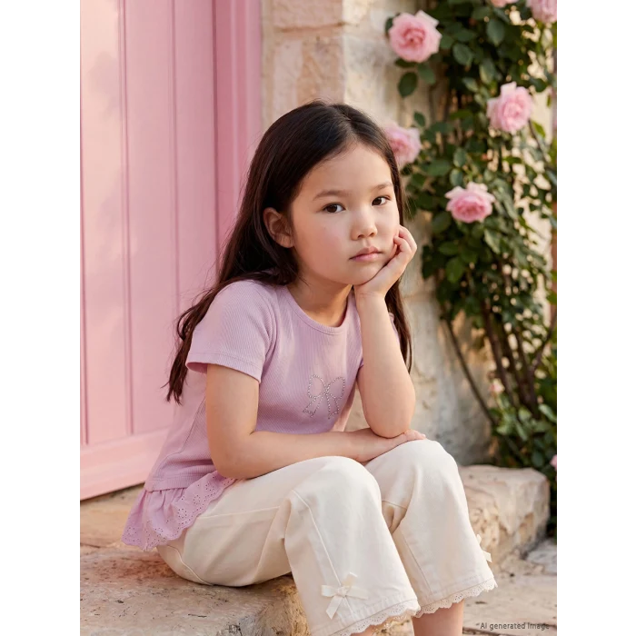LCW Kids Lila Baskılı Fırfırlı Kız Çocuk Tişört