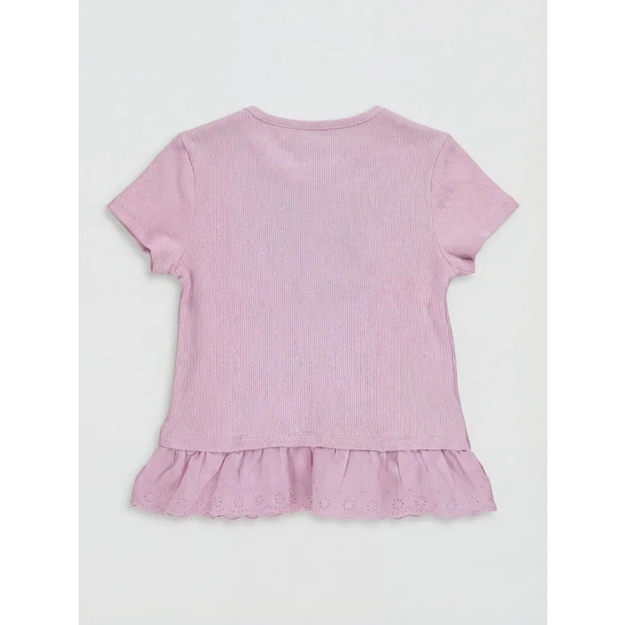 LCW Kids Lila Baskılı Fırfırlı Kız Çocuk Tişört