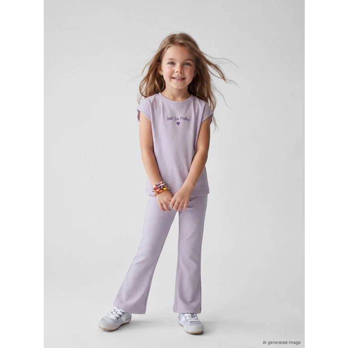 LCW Kids Lila Baskılı Kız Çocuk Takım