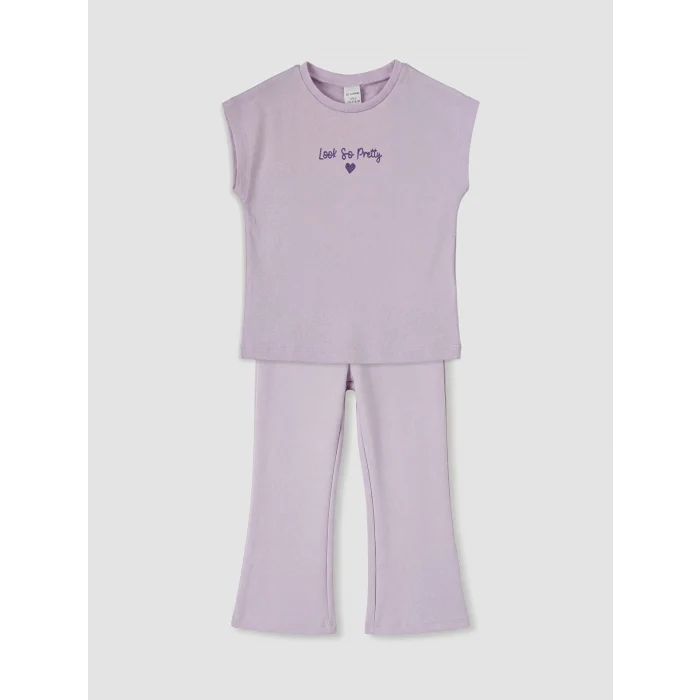 LCW Kids Lila Baskılı Kız Çocuk Takım