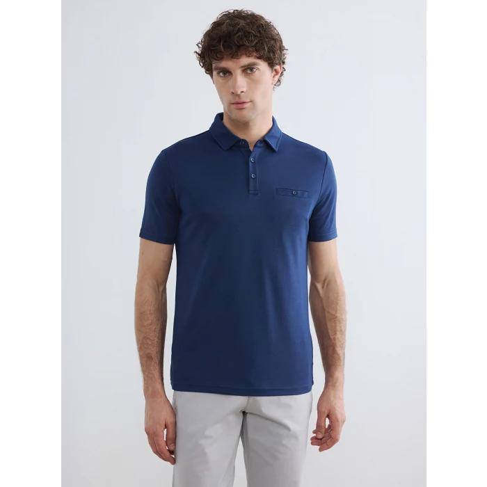 LCWAIKIKI Classic İndigo Polo Yaka Pike Erkek Tişört