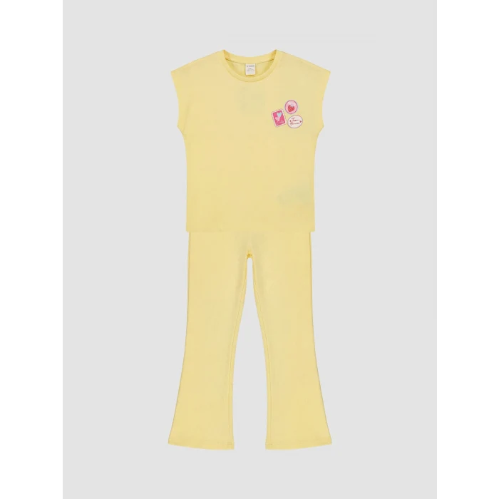 LCW Kids Sarı Baskılı Kız Çocuk Takım