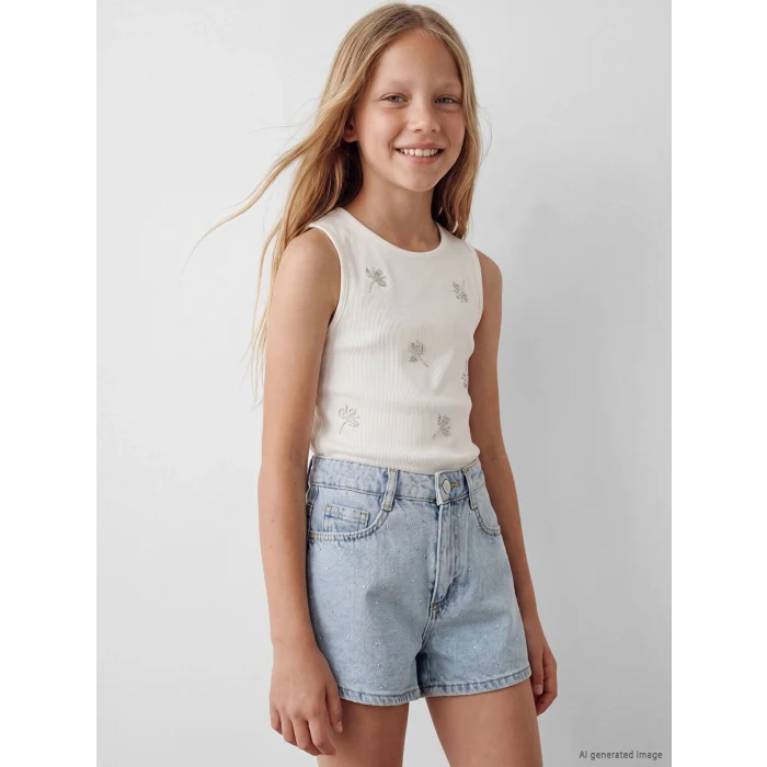 LCW Kids Mavi Taşlı Kız Çocuk Jean Şort