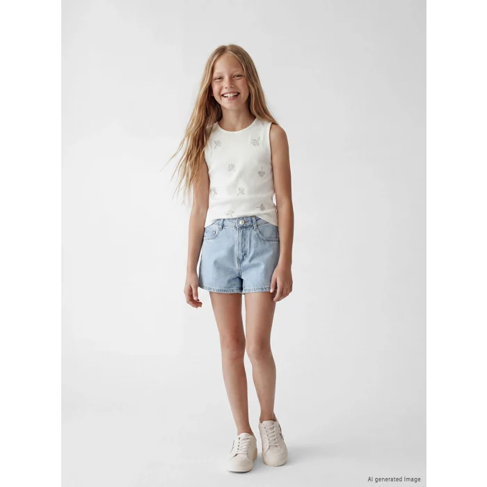 LCW Kids Mavi Taşlı Kız Çocuk Jean Şort