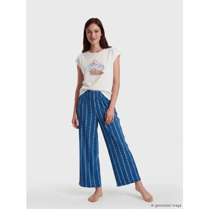 LCW DREAM Lacivert Baskılı Kadın Kaprili Pijama Takımı